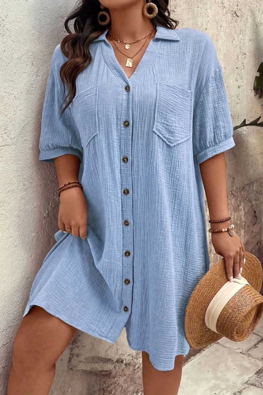 Cotton Blend Short Sleeve Midi Dress for Women UK – Wedding Guest Cocktail Dress & Formal Attire
