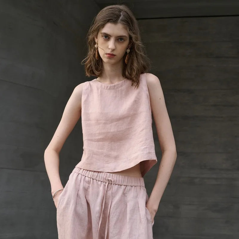 Asymmetric Linen Crop Top - Lightweight Summer Fashion for Casual Wear