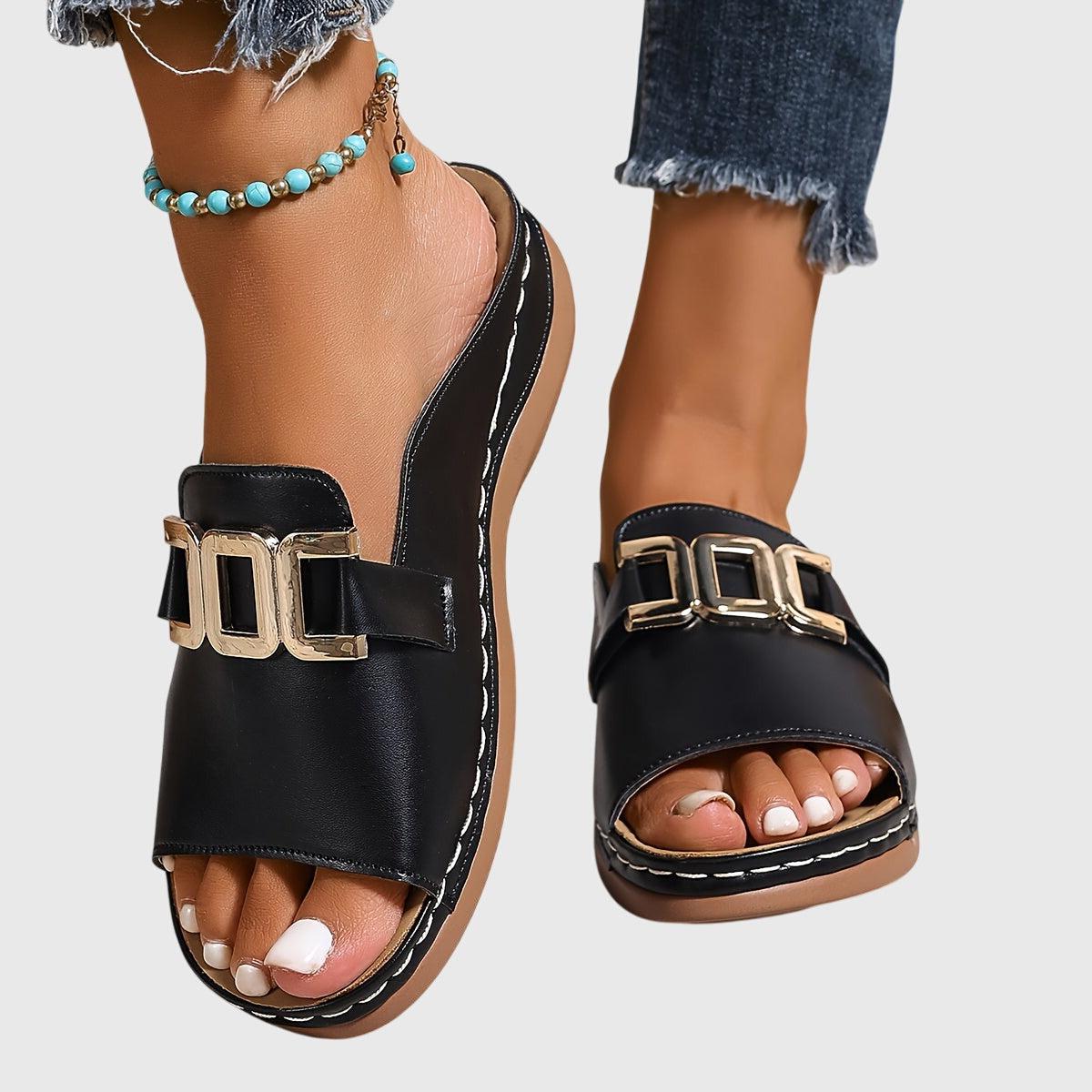 Brown Comfy Buckle Sandals Women UK – Smart Casual Holiday Wear Evening Footwear