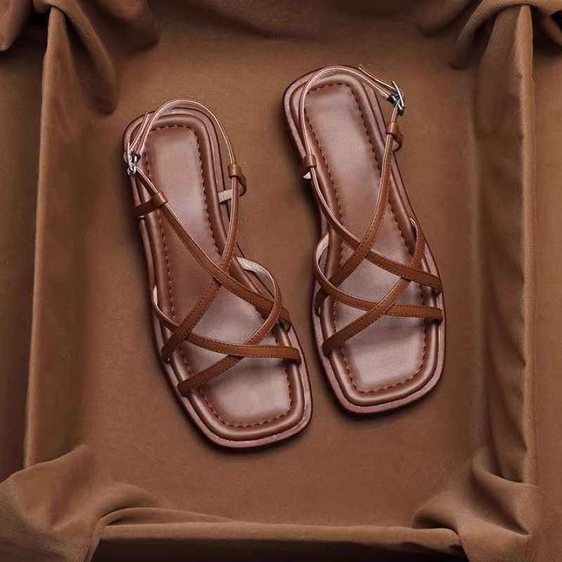 Brown Italian Leather Strap Sandals Women UK – Smart Casual Holiday Wear Evening Footwear