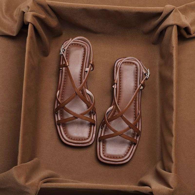 Brown Italian Leather Strap Sandals Women UK – Smart Casual Holiday Wear Evening Footwear
