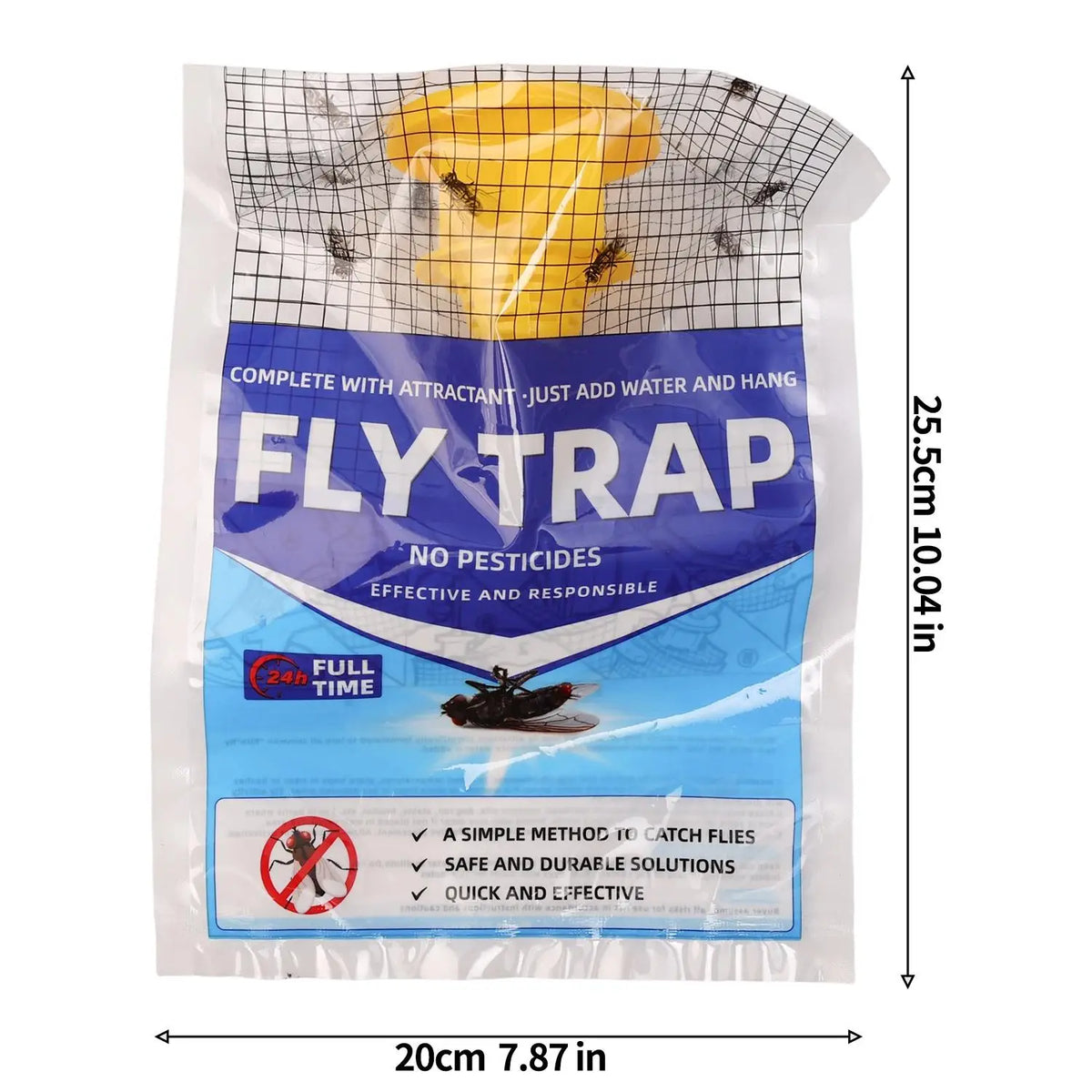 Disposable fly trap with water-soluble bait for outdoor use