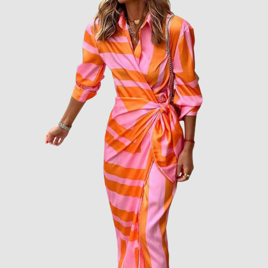 Elegant Striped Dress in Lightweight Fabric for Casual or Formal Wear