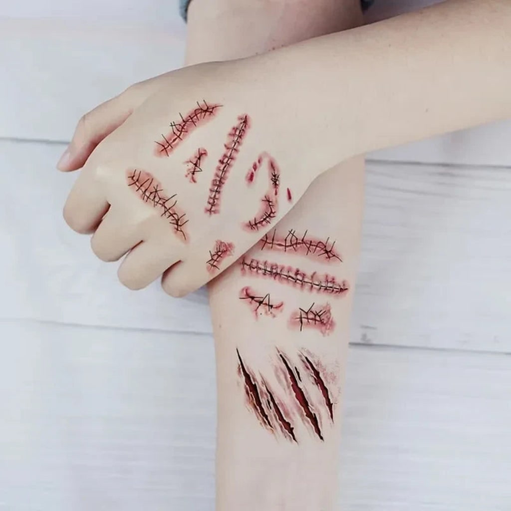 Halloween Temporary Tattoos with Realistic Wound Effects – Party, Costume