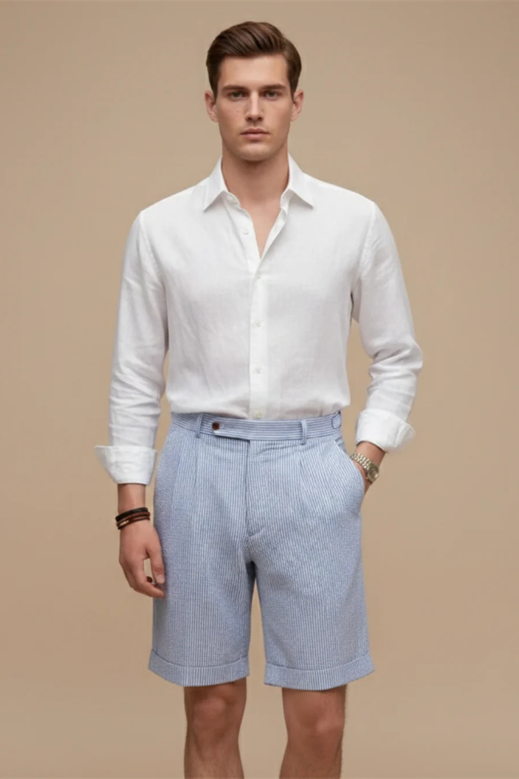Blue Pleated Men's Shorts UK – Smart Casual & Holiday Wear