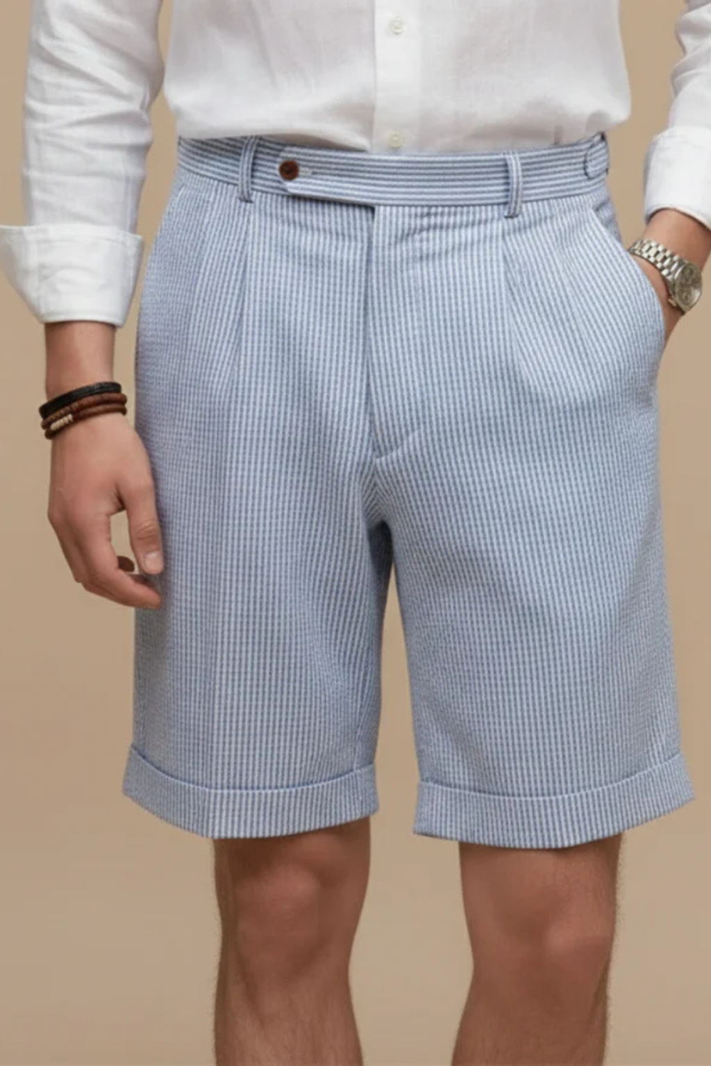 Blue Pleated Men's Shorts UK – Smart Casual & Holiday Wear