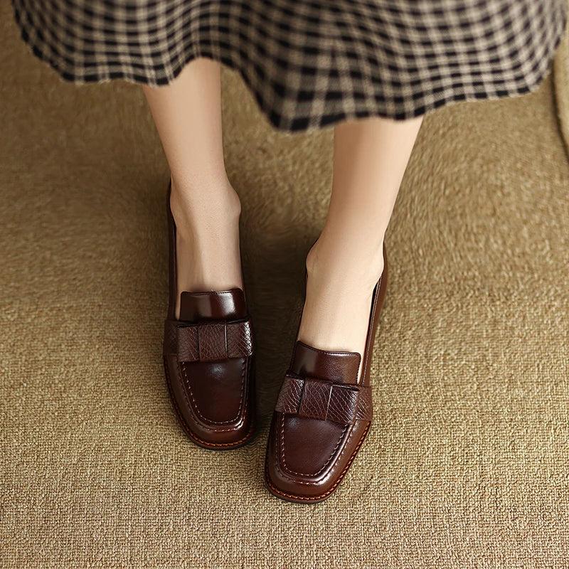 Knot Detail Leather Loafers for Women - Stylish Casual Footwear