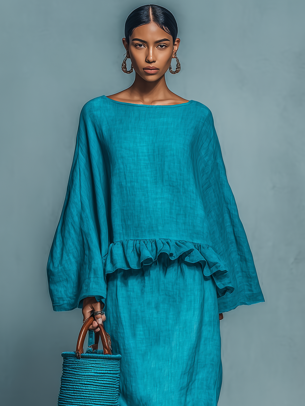 Linen Blend Blouse and Straight Skirt Set Women UK – Smart Casual Brunch Garden Party