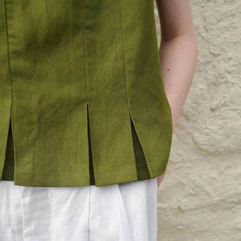 Linen Pleated Hem Top for Women - Casual Summer Blouse