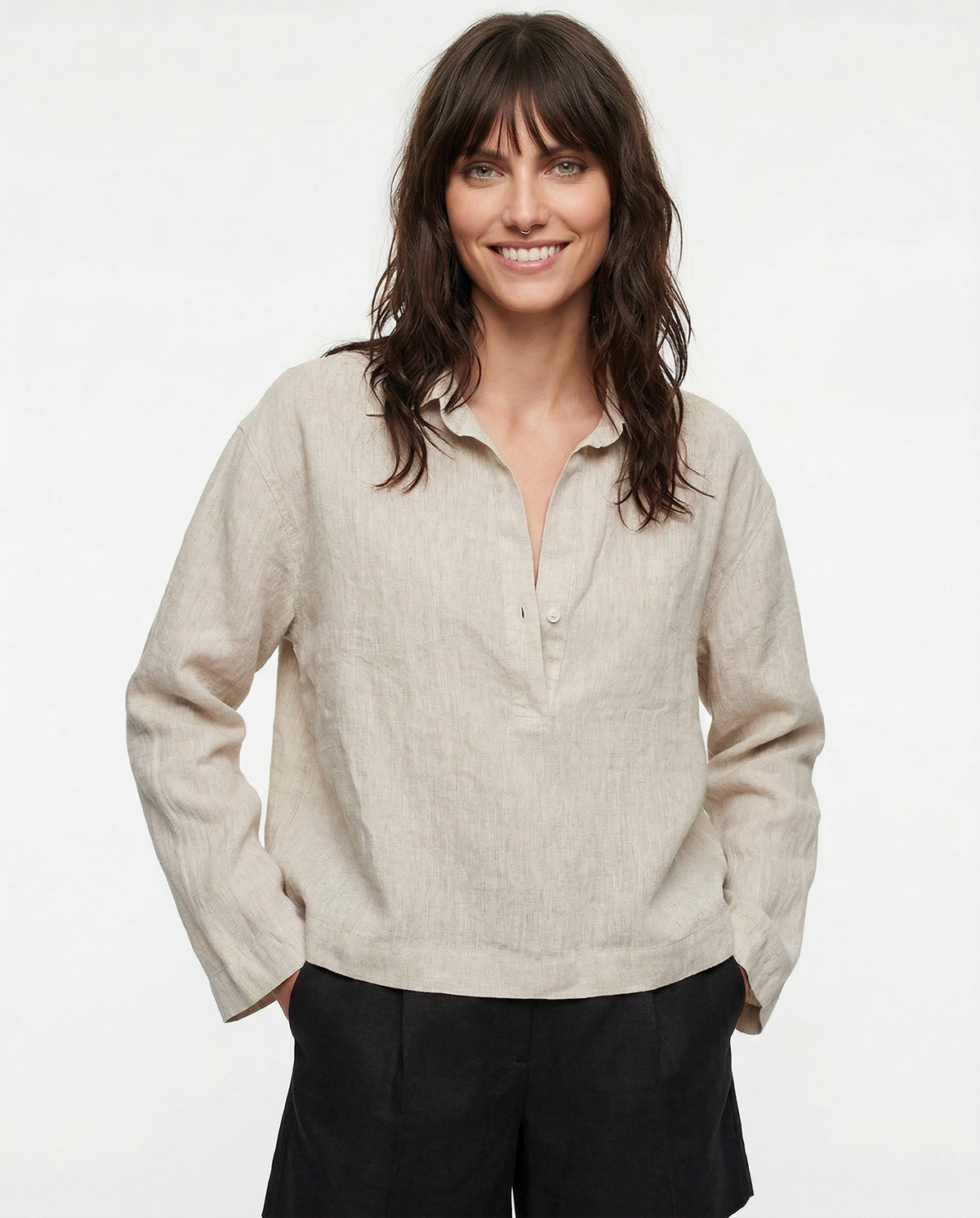 Linen Polo Collar Pullover for Casual Wear - Lightweight and Breathable