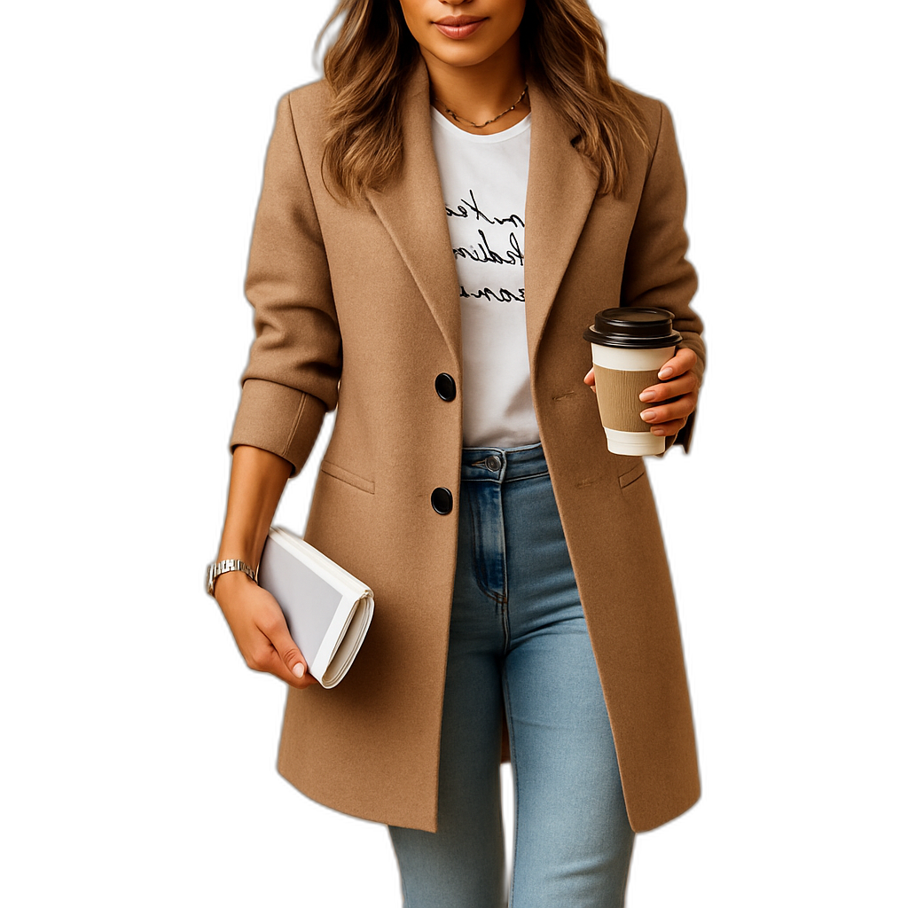 Longline Wool Coat for Women – Elegant Design for Winter Wear – Timeless Outerwear in Classic Colors Khaki