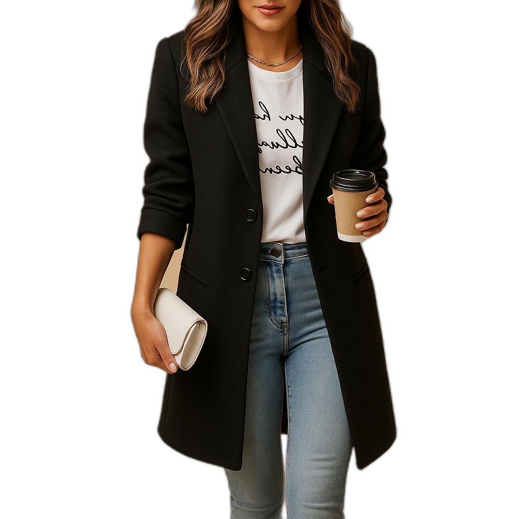 Longline Wool Coat for Women – Elegant Design for Winter Wear – Timeless Outerwear in Classic Colors Black