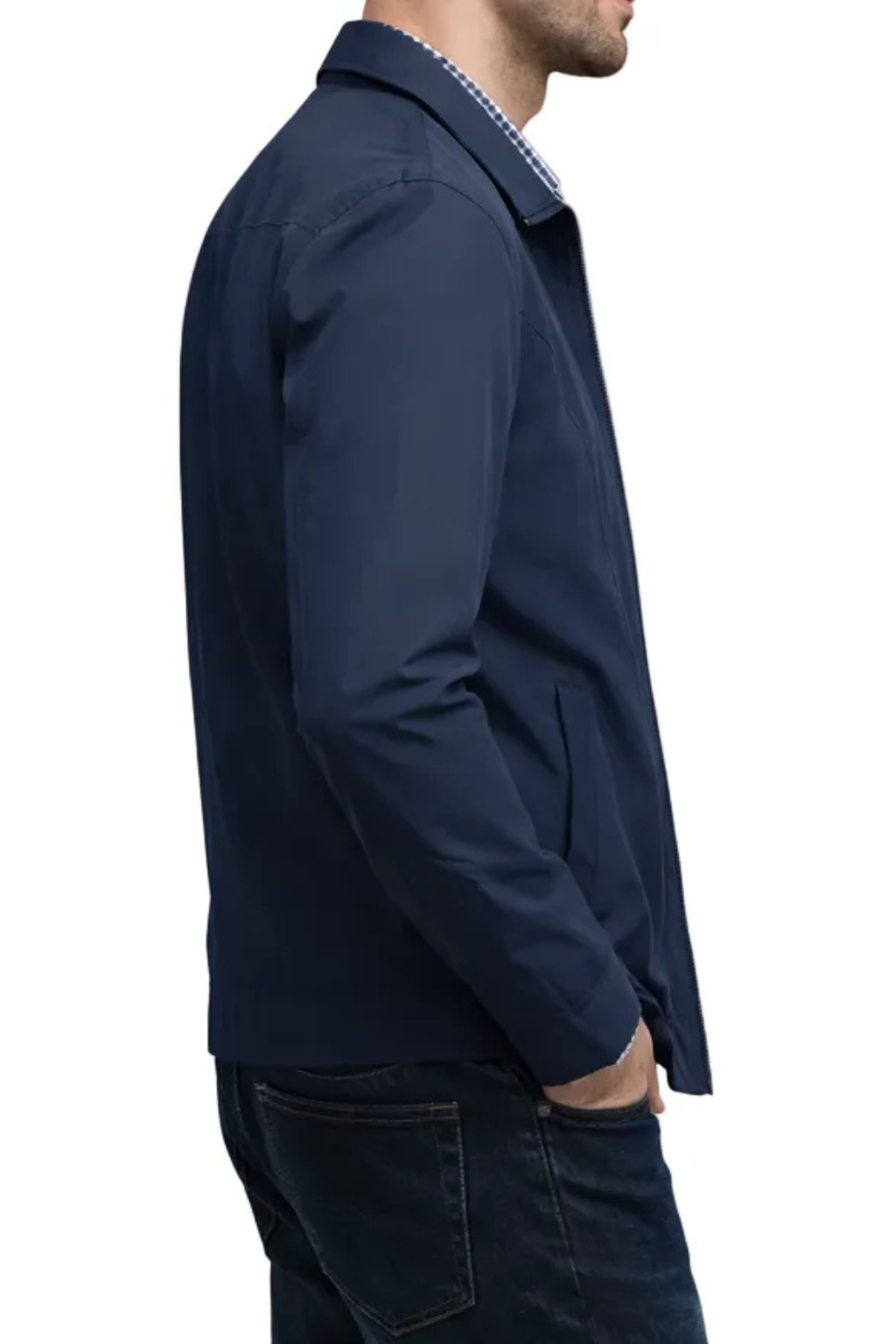 Men's Collared Harrington Jacket with Check Lining for Casual Wear