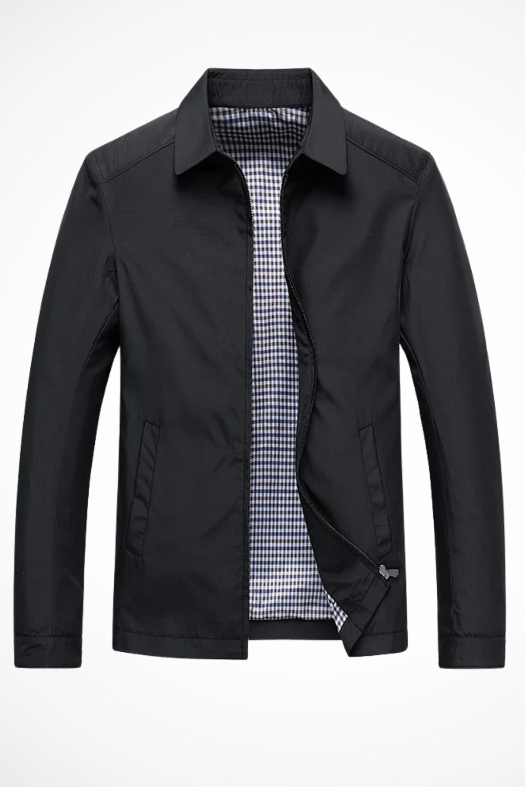 Men's Collared Harrington Jacket with Check Lining for Casual Wear