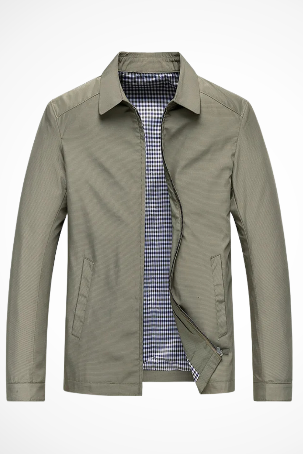 Men's Collared Harrington Jacket with Check Lining for Casual Wear