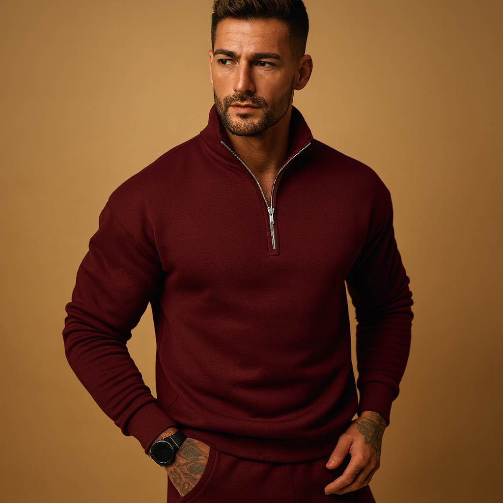 Men's Knitted Half Zip Jumper - Pullover Sweater for Autumn and Winter Wear