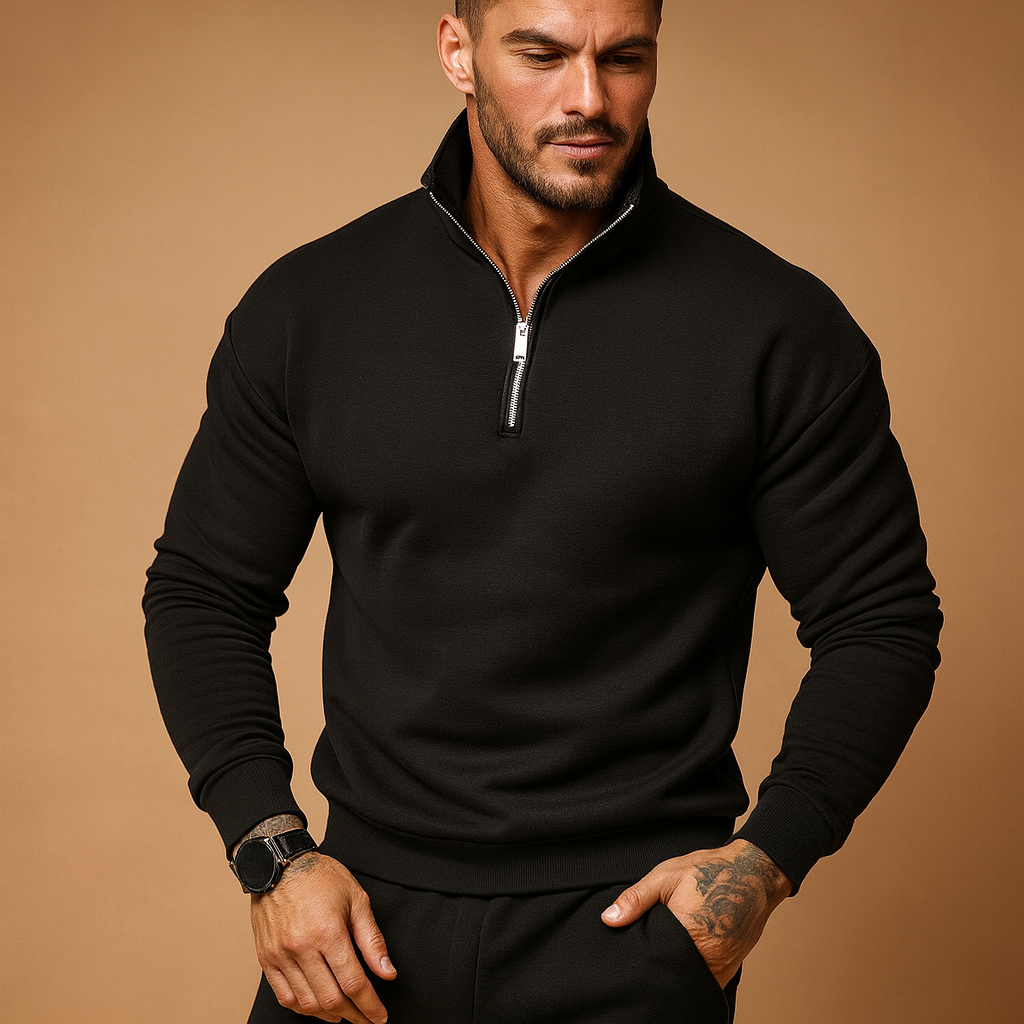 Men's Knitted Half Zip Jumper - Pullover Sweater for Autumn and Winter Wear