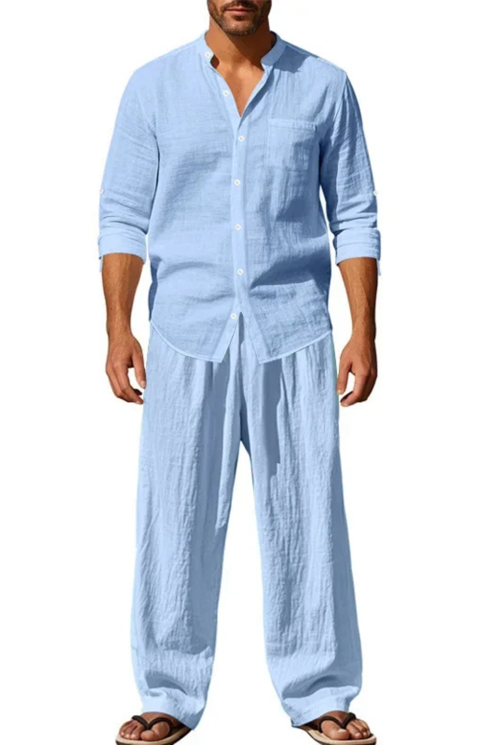 Long Sleeve Shirt Straight Leg Trousers Set Men's UK – Smart Casual & Holiday & Resort Wear