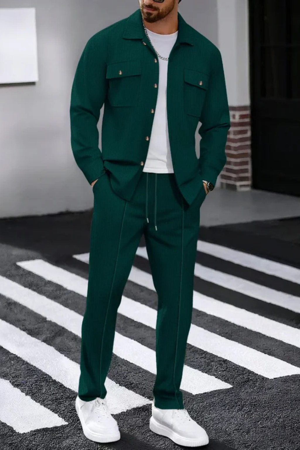 Long Sleeve Men's Shirt And Straight Leg Trousers Set UK – Smart Casual & Holiday Wear