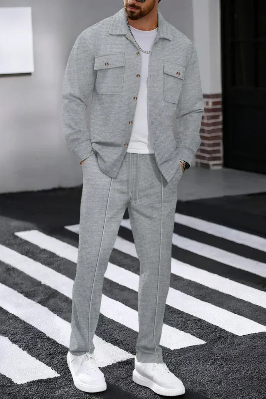 Long Sleeve Men's Shirt And Straight Leg Trousers Set UK – Smart Casual & Holiday Wear