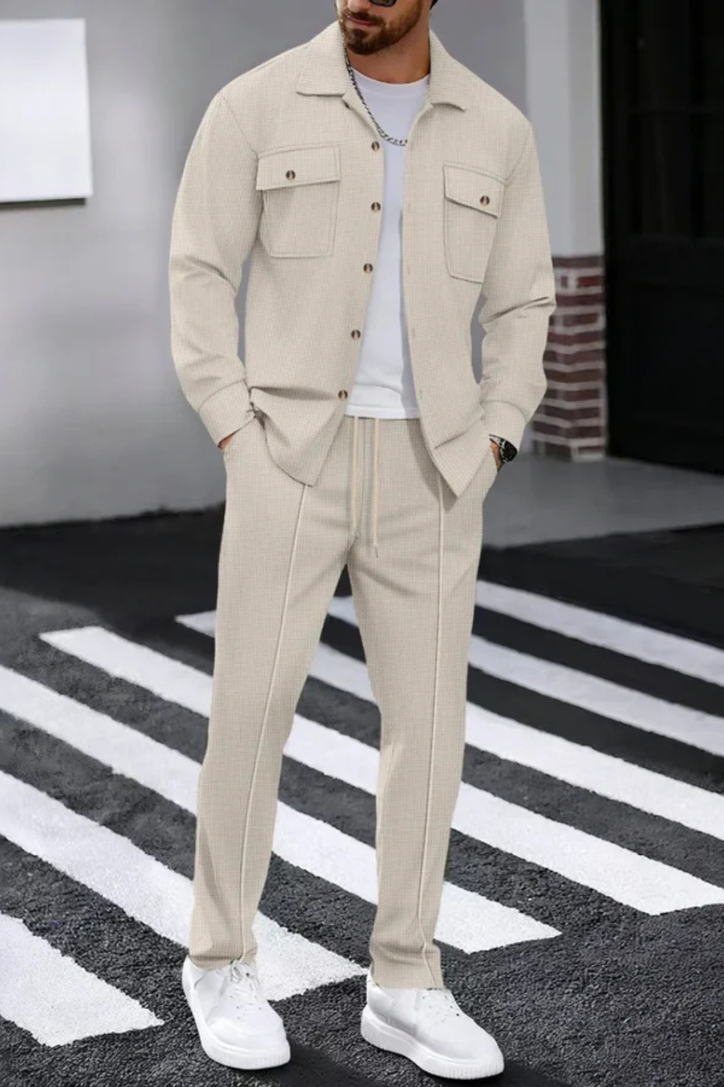 Long Sleeve Men's Shirt And Straight Leg Trousers Set UK – Smart Casual & Holiday Wear