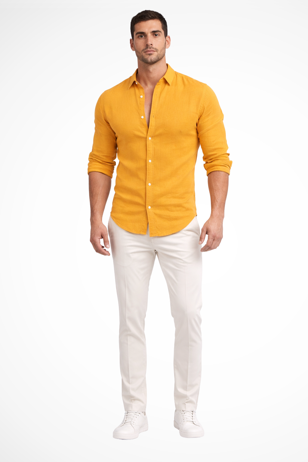 Men's Loose Fit Long Sleeve Cotton Casual Summer Shirt with Lapel Design