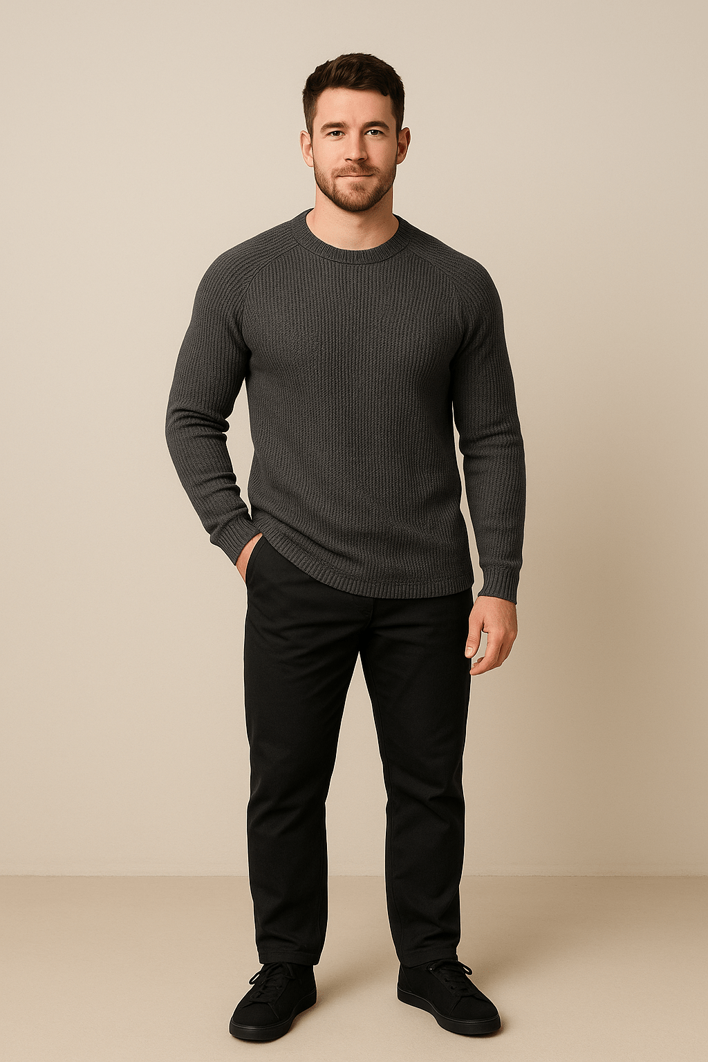 Men's Ribbed Knit Crewneck Sweater - Slim Fit Design for Casual Wear