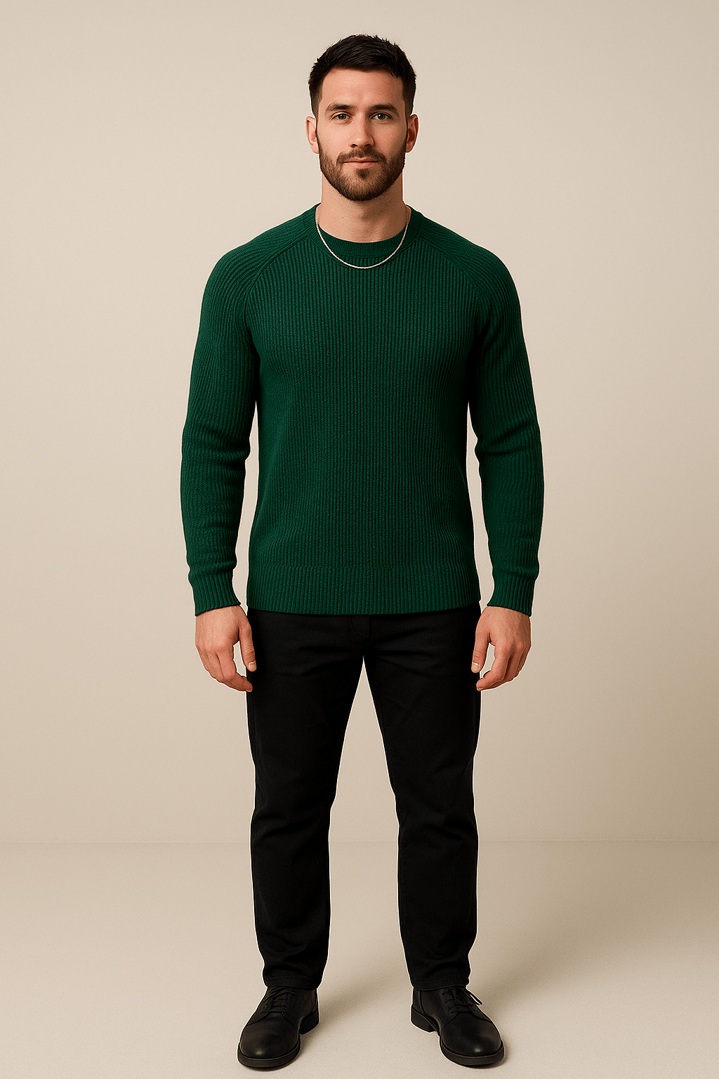 Men's Ribbed Knit Crewneck Sweater - Slim Fit Design for Casual Wear