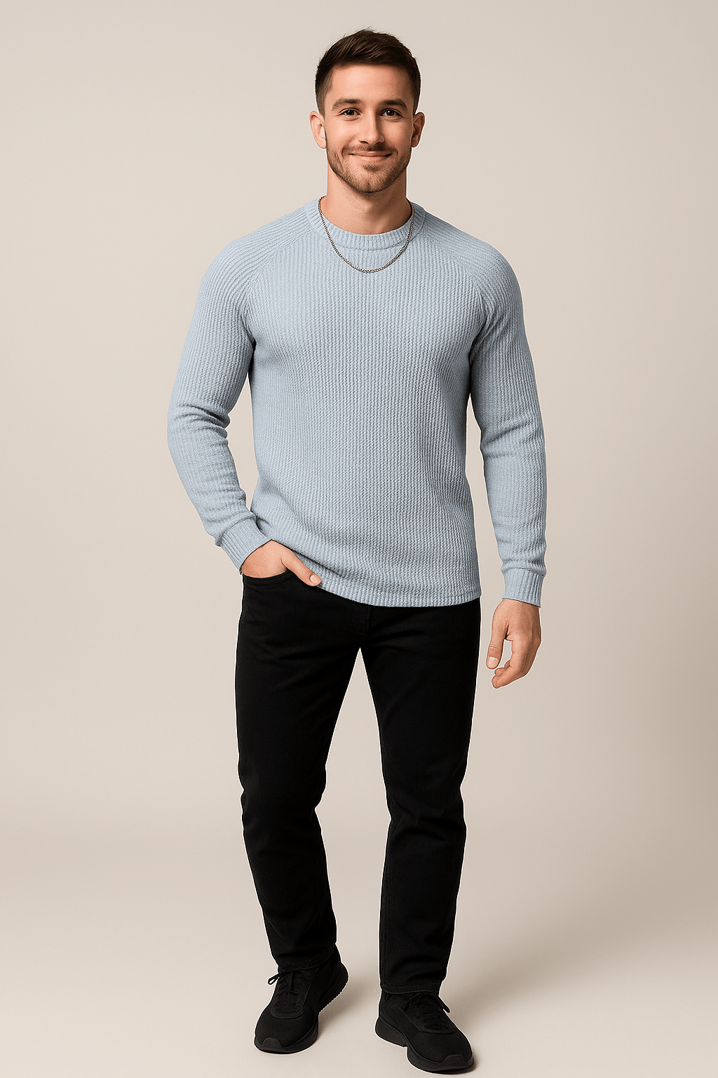 Men's Ribbed Knit Crewneck Sweater - Slim Fit Design for Casual Wear