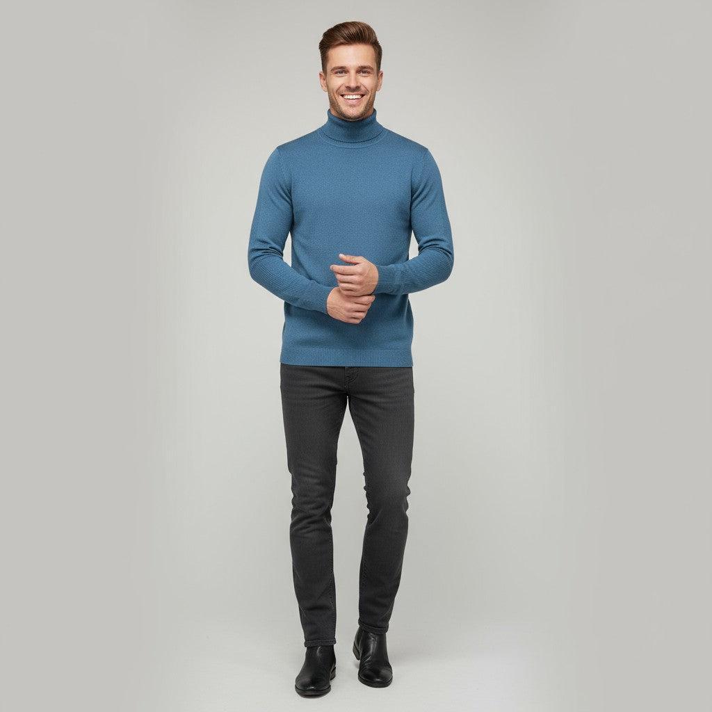 Men's Turtleneck Sweater - Soft Knit Fabric - Casual Wear - Ideal for Layering in Cool Weather