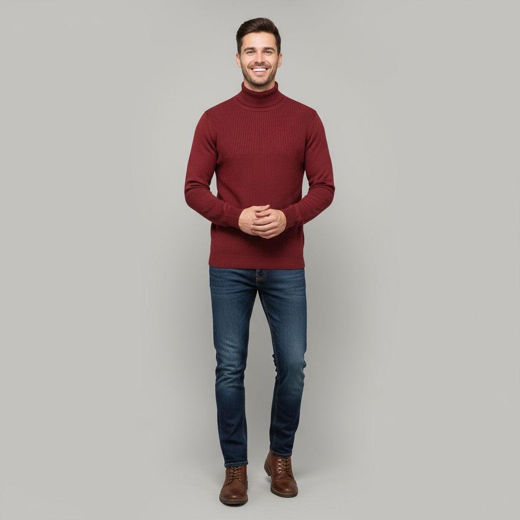 Men's Turtleneck Sweater - Soft Knit Fabric - Casual Wear - Ideal for Layering in Cool Weather