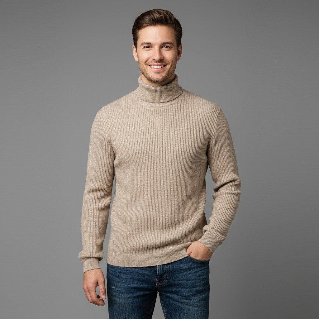 Men's Turtleneck Sweater - Soft Knit Fabric - Casual Wear - Ideal for Layering in Cool Weather