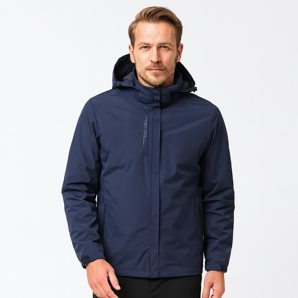 Men's Waterproof Windproof Jacket with Adjustable Hood for Outdoor Activities and Travel