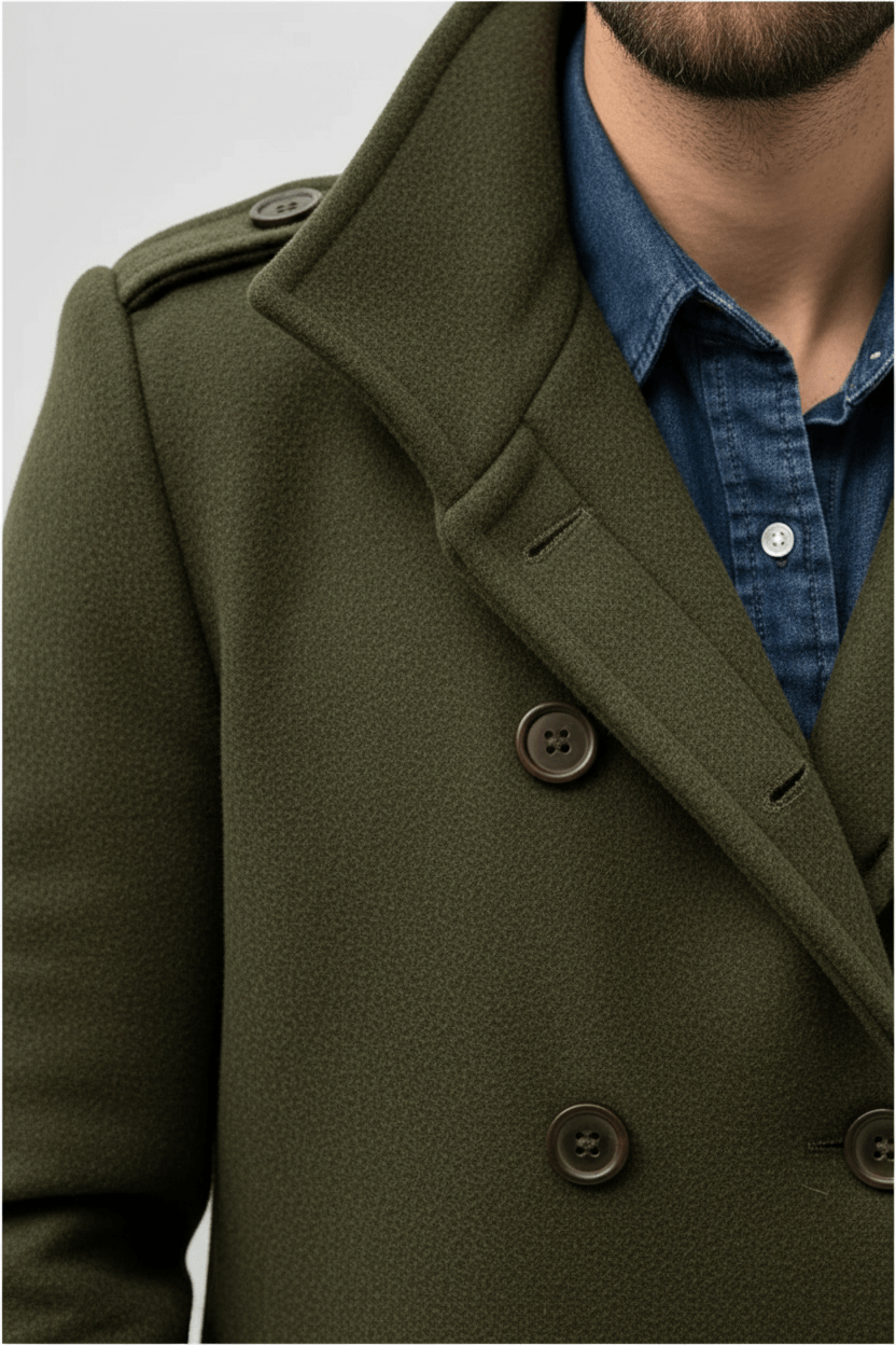 Men's Wool Trench Coat - Tailored Fit, Classic Design for Formal and Casual Wear