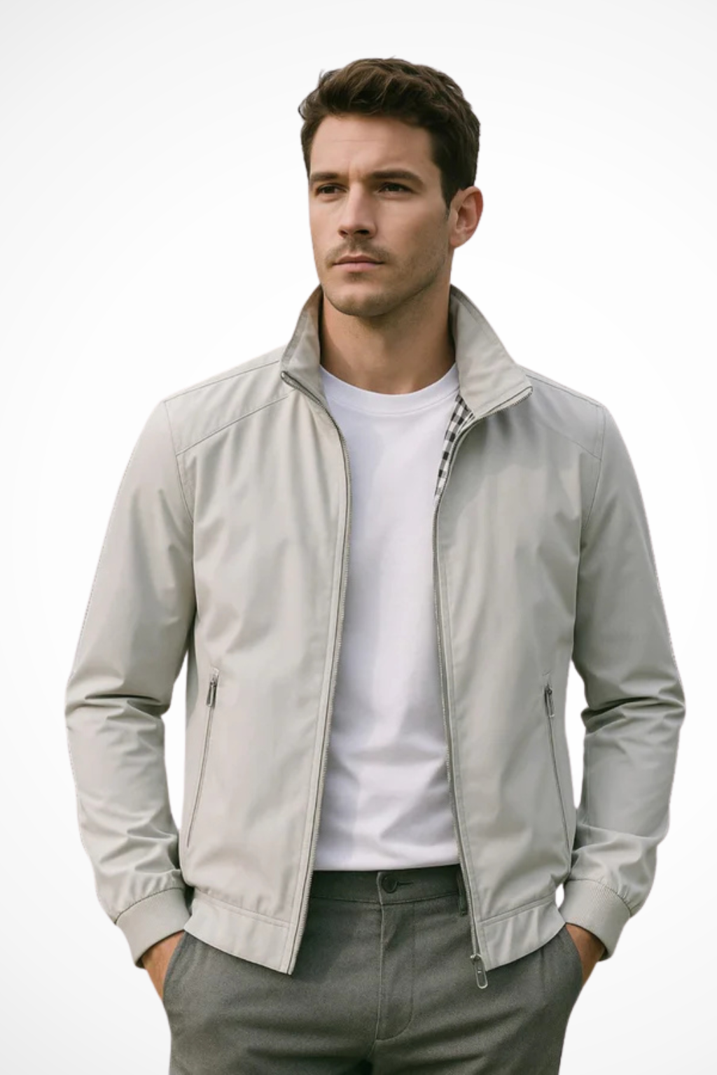 Men's Zip-Up Harrington Jacket - Lightweight Summer Stand Collar Outerwear
