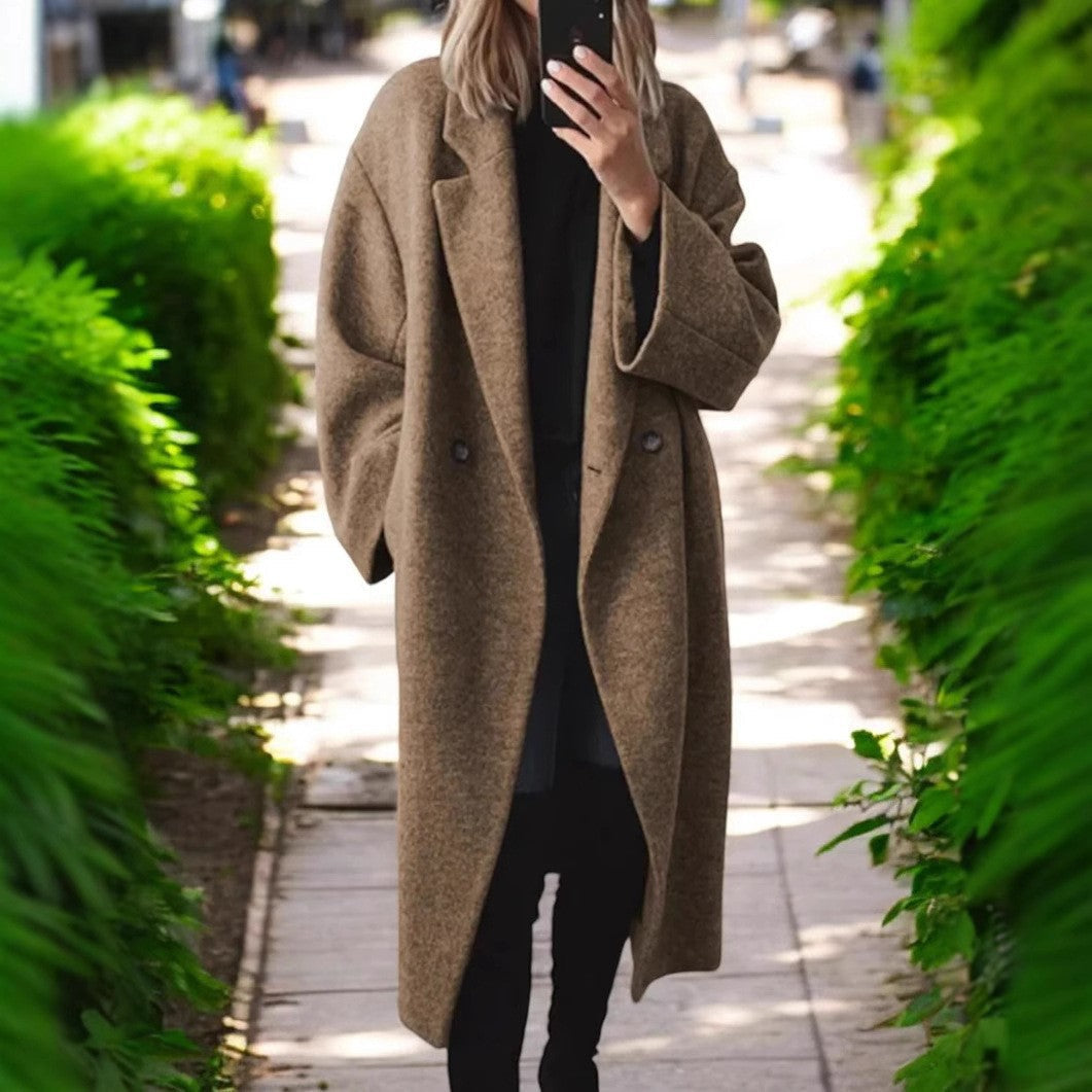 Women's Longline Coat Double-Breasted – Casual, Office