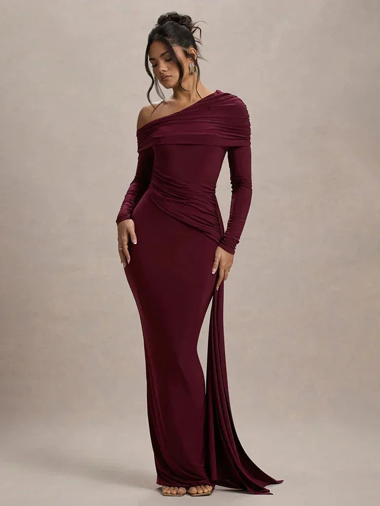 Off-Shoulder Long Dress Women UK – Evening Gown Wedding Guest Cocktail Attire, Garden Party