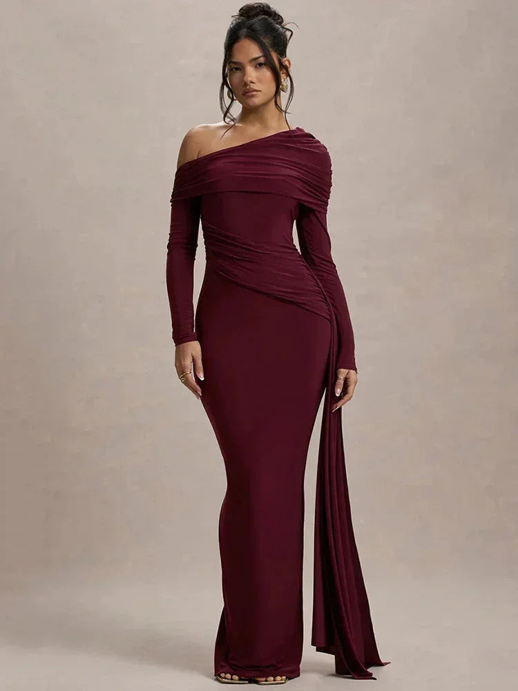 Off-Shoulder Long Dress Women UK – Evening Gown Wedding Guest Cocktail Attire, Garden Party