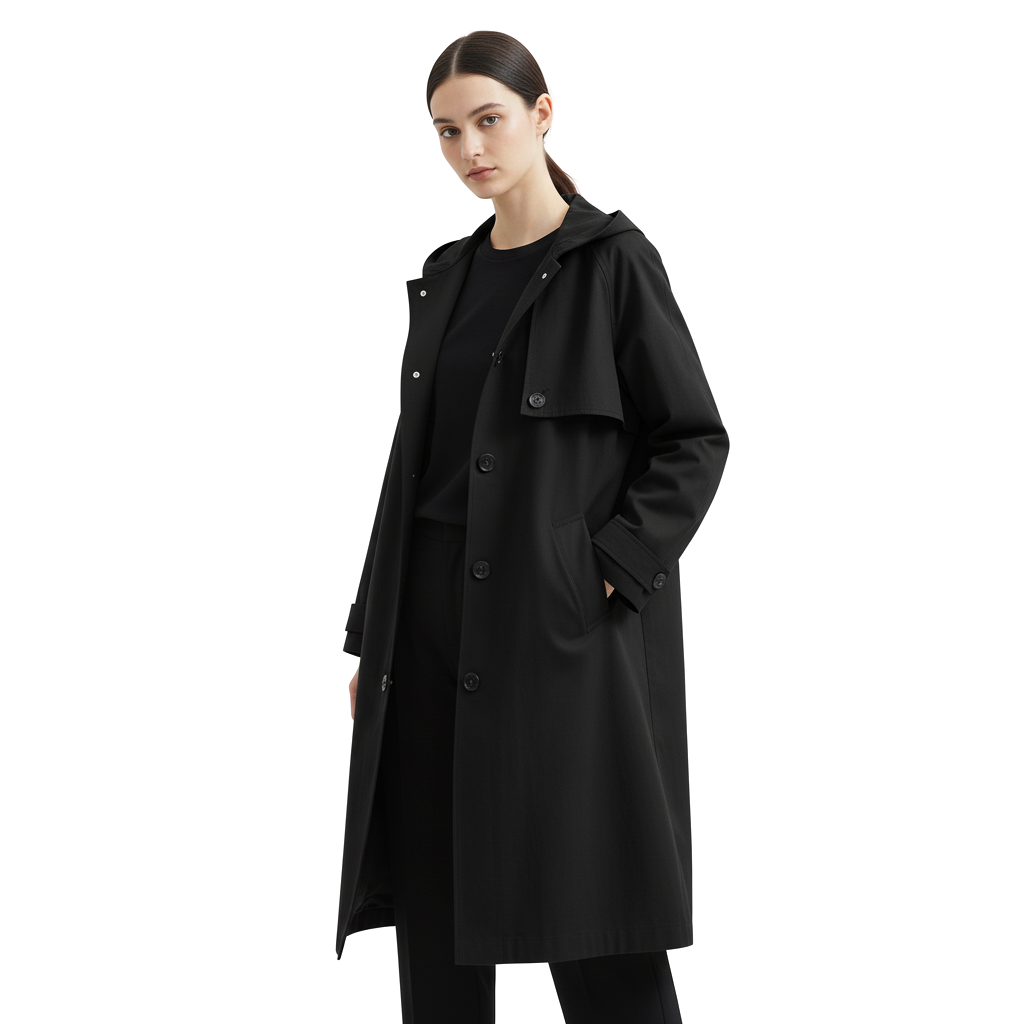 Oversized Trench Coat for Women | Water-Resistant Fabric | Stylish Outerwear for Fall/Winter Black