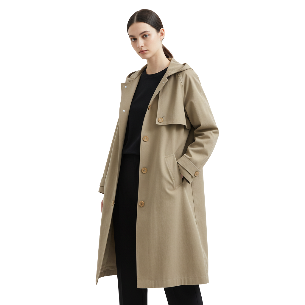 Oversized Trench Coat for Women | Water-Resistant Fabric | Stylish Outerwear for Fall/Winter Khaki
