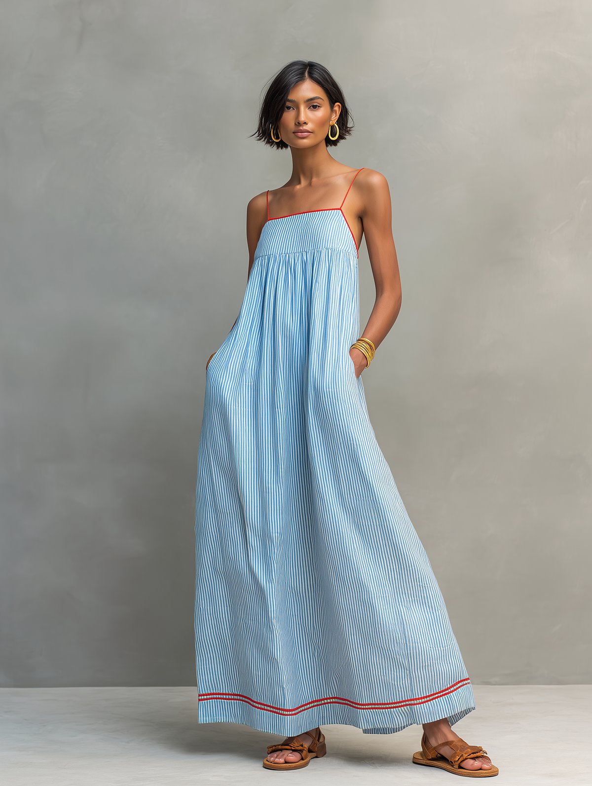Red Minimalist Striped Maxi Dress Women UK – Wedding Guest Garden Party Evening Gown, Cocktail