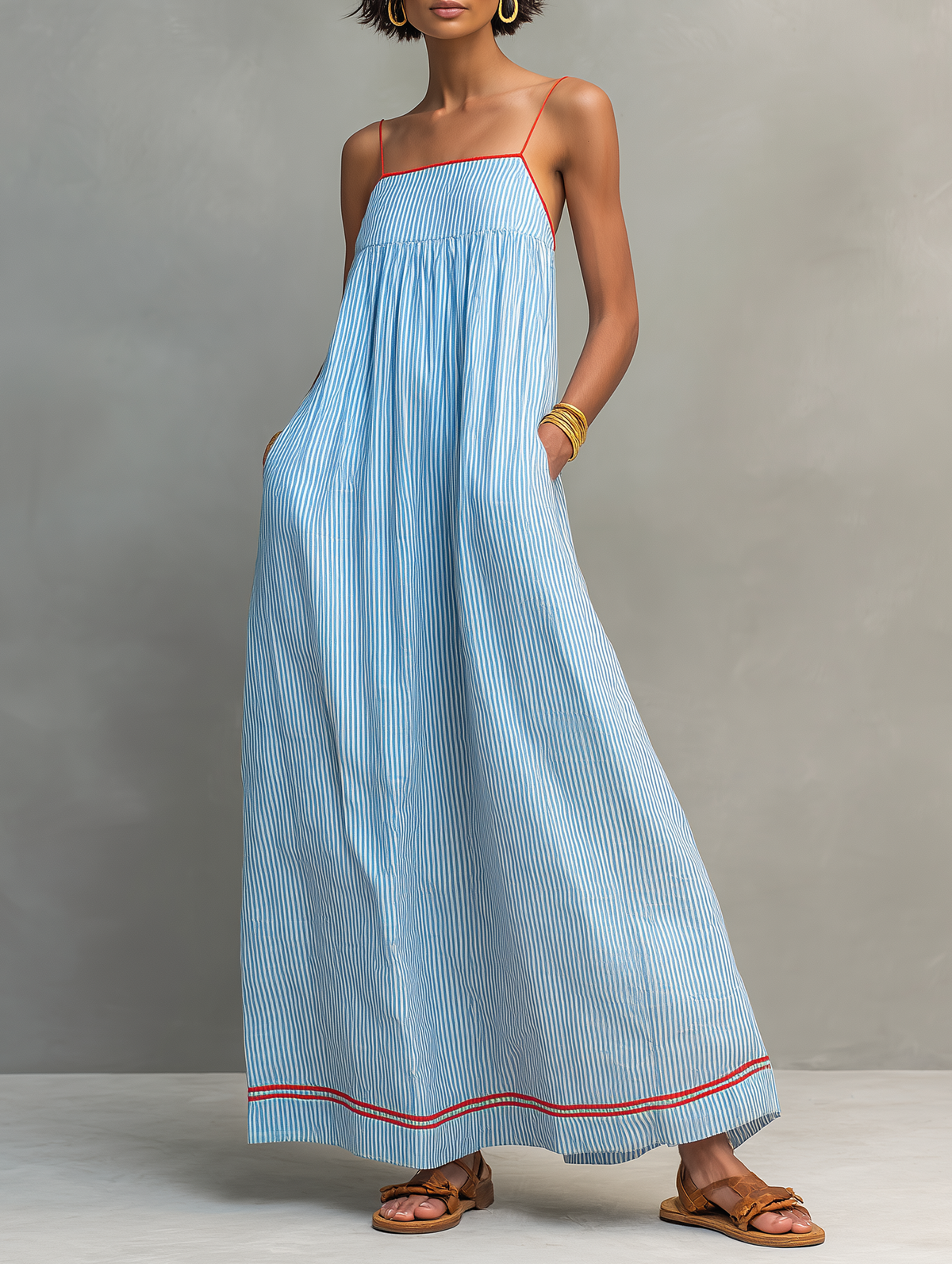 Red Minimalist Striped Maxi Dress Women UK – Wedding Guest Garden Party Evening Gown, Cocktail