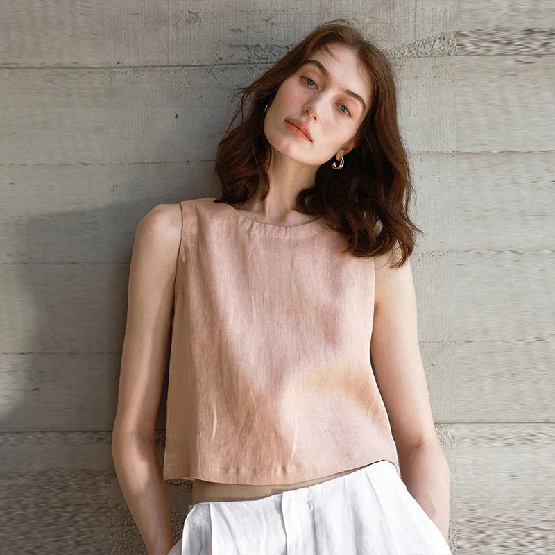 Reversible Linen Crop Top for Women - Lightweight Summer Fashion Top
