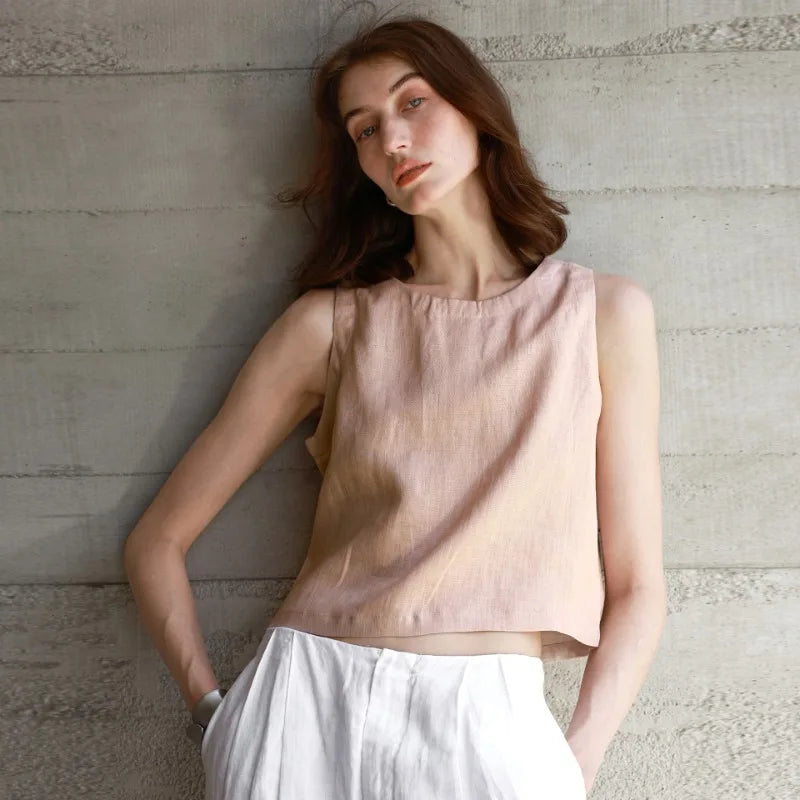 Reversible Linen Crop Top for Women - Lightweight Summer Fashion Top
