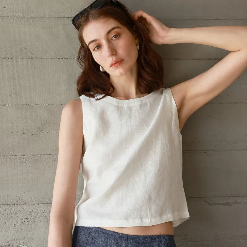 Reversible Linen Crop Top for Women - Lightweight Summer Fashion Top