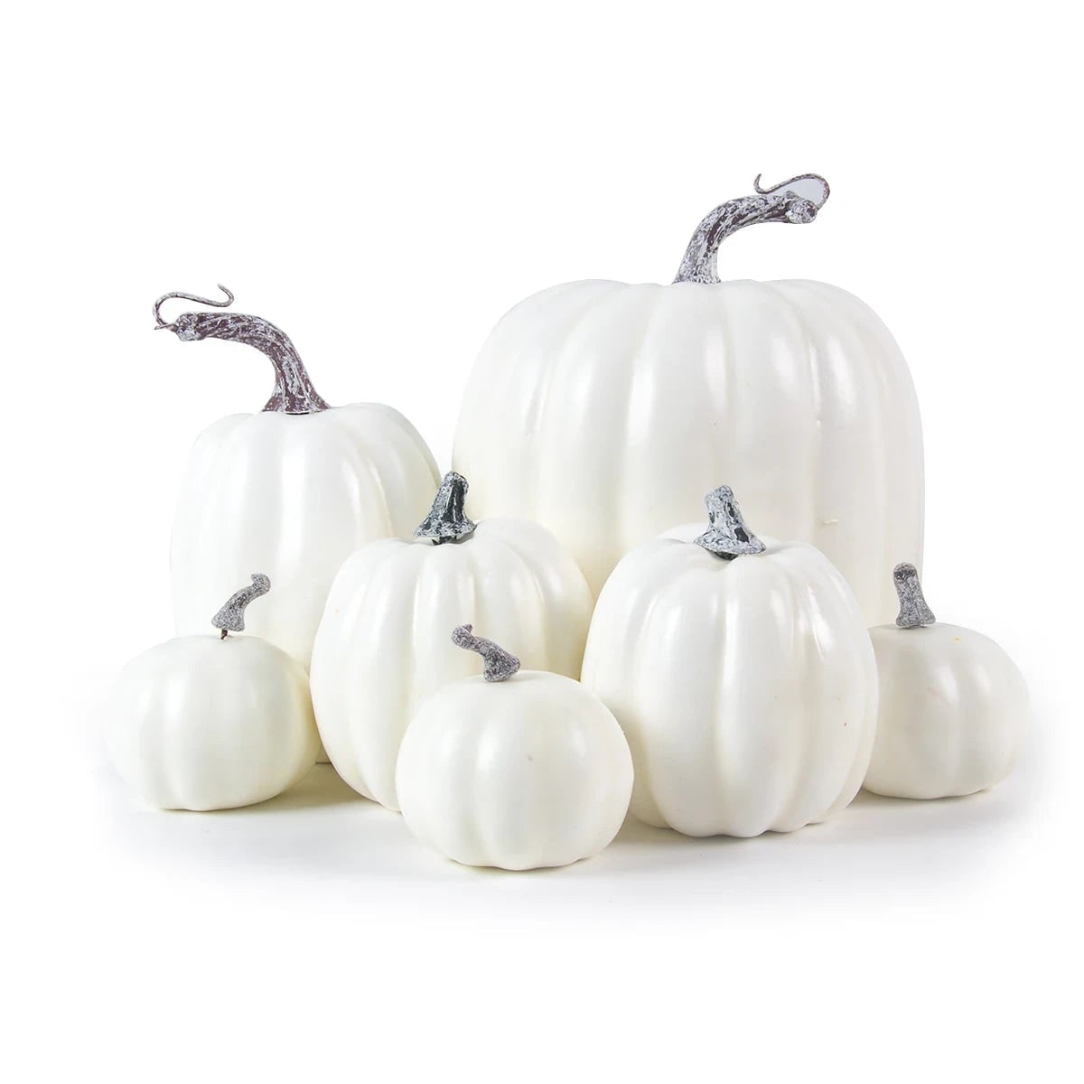 Set of 7 Decorative Foam Pumpkins with Ribbed Texture – Halloween Decor, Autumn Festivities