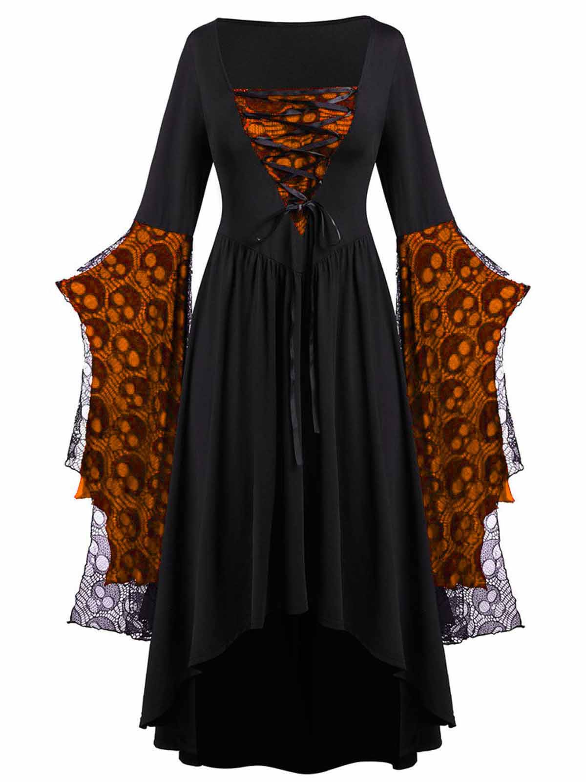 Skull Witch Dress in Patchwork Lace – Halloween Costume, Vintage Style