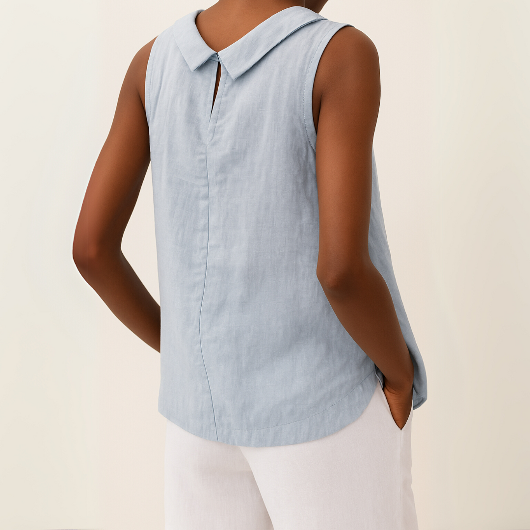 Sleeveless Roll Collar Top - Lightweight Fabric - Casual Wear - Available in Multiple Colors