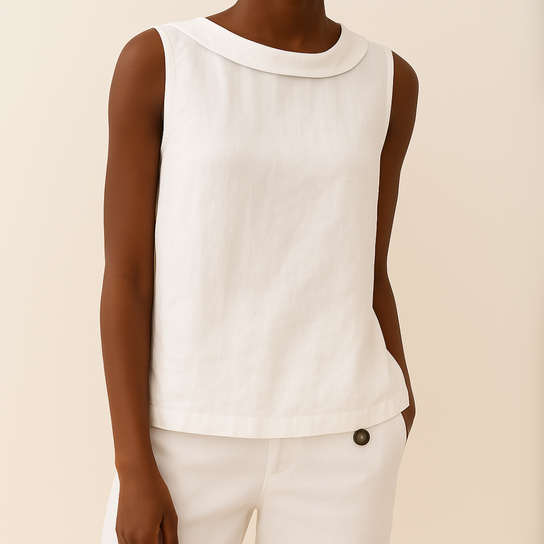 Sleeveless Roll Collar Top - Lightweight Fabric - Casual Wear - Available in Multiple Colors