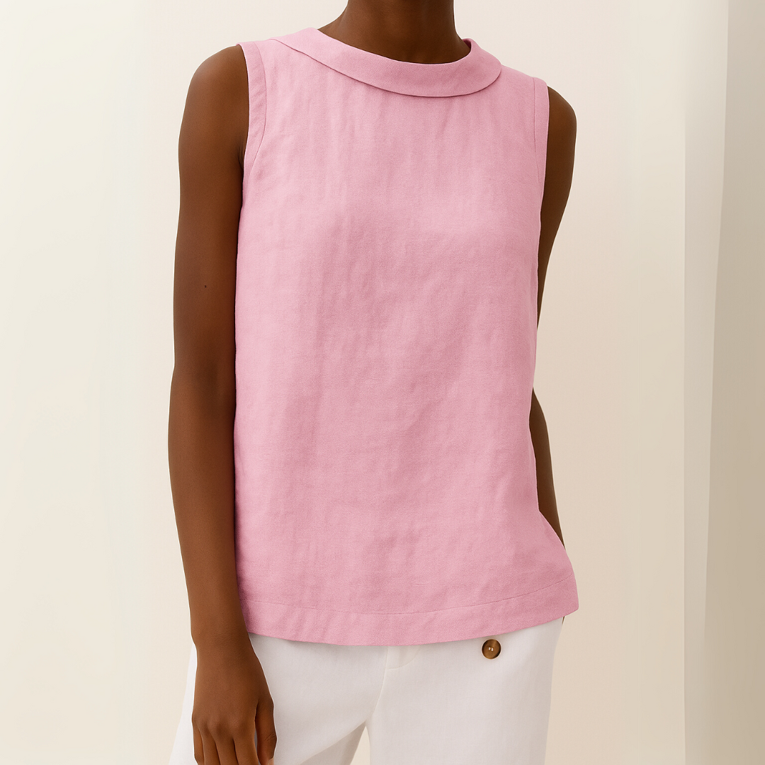 Sleeveless Roll Collar Top - Lightweight Fabric - Casual Wear - Available in Multiple Colors
